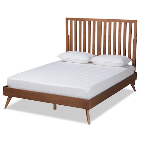 Baxton Studio Saki Mid-Century Modern Walnut Brown Finished Wood Queen Size Platform Bed 186-11136-9408-Zoro